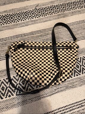 Checkerboard Black and Cream Shoulder Bag with Adjustable Strap
